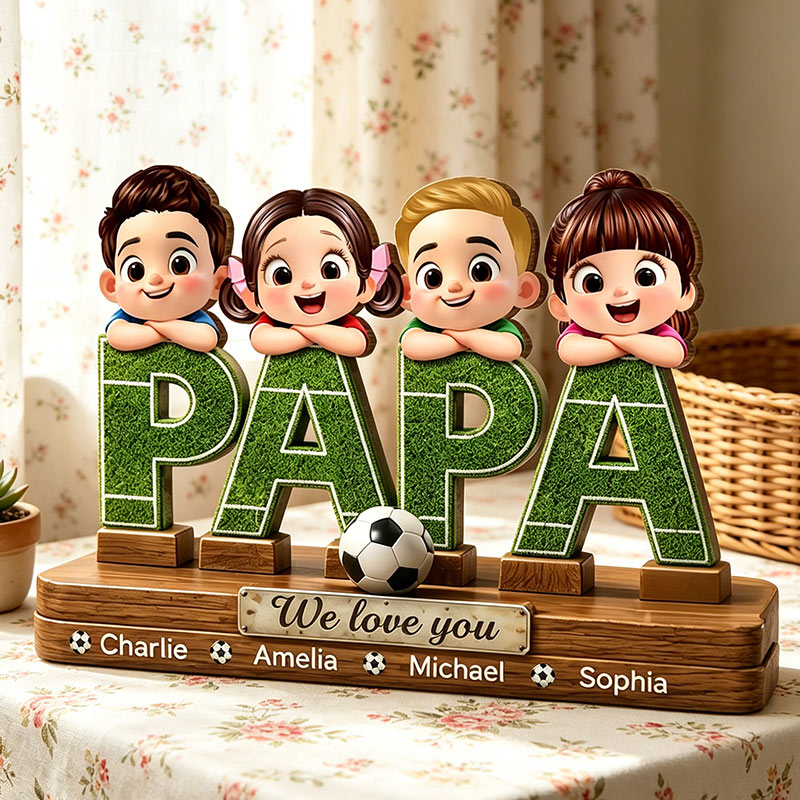 Personalized PAPA Wooden Desktop Ornament Sports Dad Cute Custom Avatars for KidsFather's Day Gift