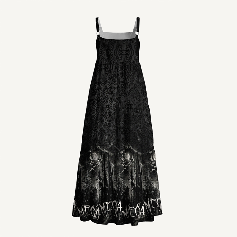 Personalized Gothic Maxi Dress Dark Castle Moon with Custom Name for Her