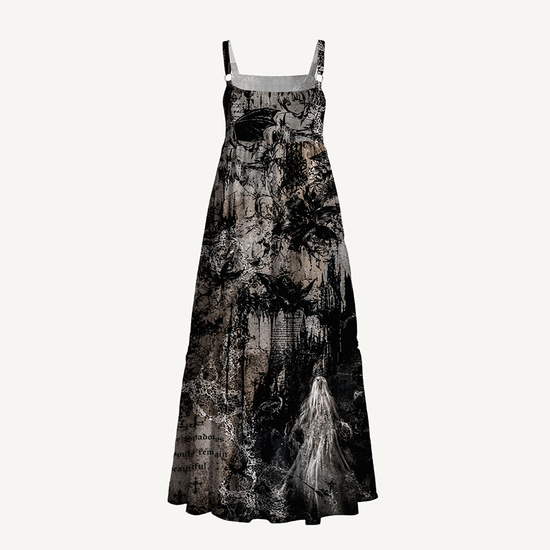 Gothic Maxi Dress Graveyard Ghost Cross Print Gift for Gothic Lovers