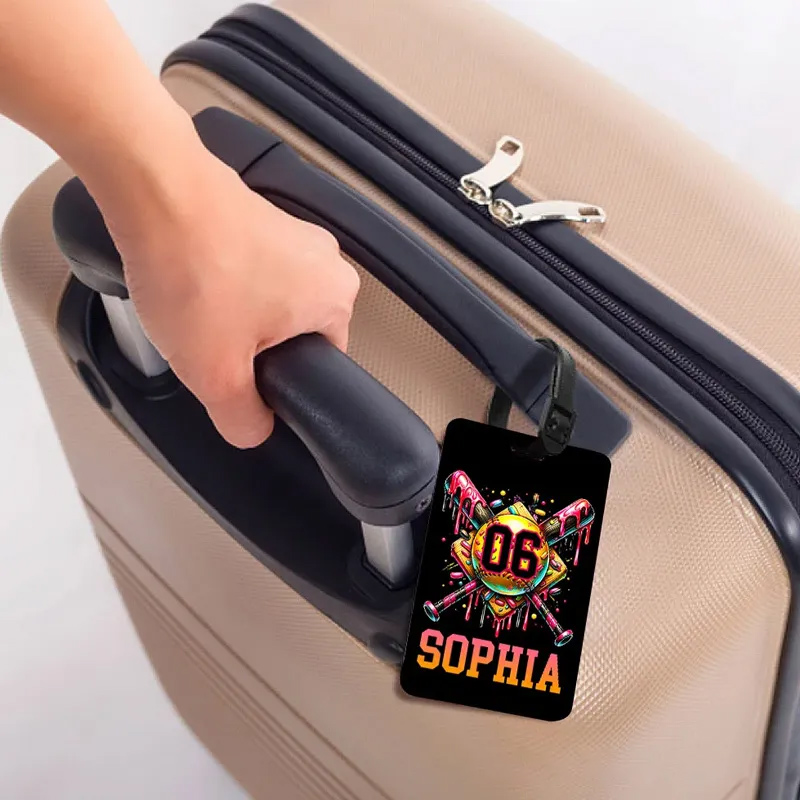Personalized Ice Cream Dripping Baseball Luggage Tag with Name and Number Travel Accessories Team Gift for Baseball Players Lovers