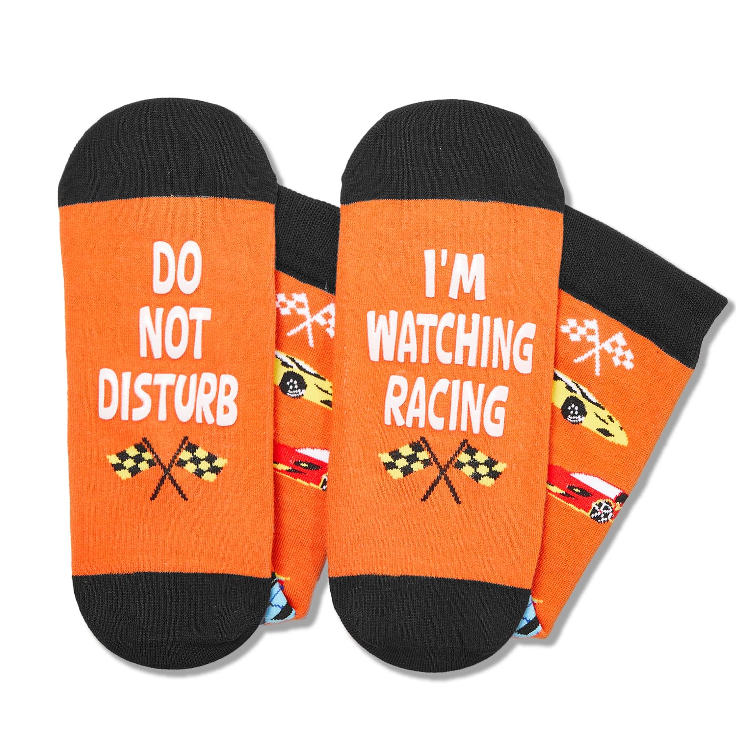 Do Not Disturb I'm Watching Racing Socks Funny Race Car Checkered Flag Novelty Crew Socks Gift For Motorsport Racing Fans
