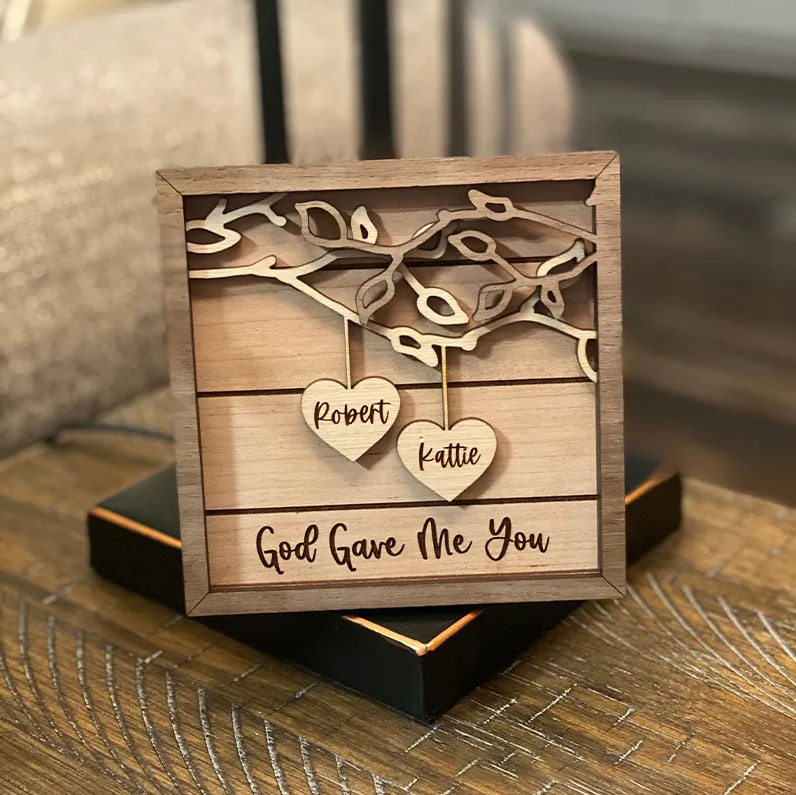 Personalized God Gave Me You 3D Wooden Sign with Custom Couple's Names and Quote Home Decor Gift for Couple Valentine's Day Gift Anniversary Gift