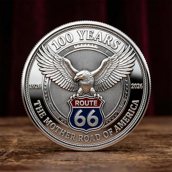 100 Years Route 66 Commemorative Coin The Legendary Mother Road Retro Eagle & Classic Car Embossed Collectible Coin