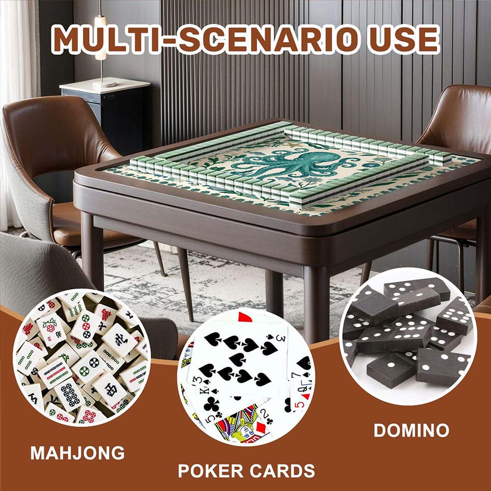 Preppy Octopus Mahjong Playmat Turquoise Coastal Rubber Table Cover for American Mahjong Summer Ocean Theme Mahjong Gift