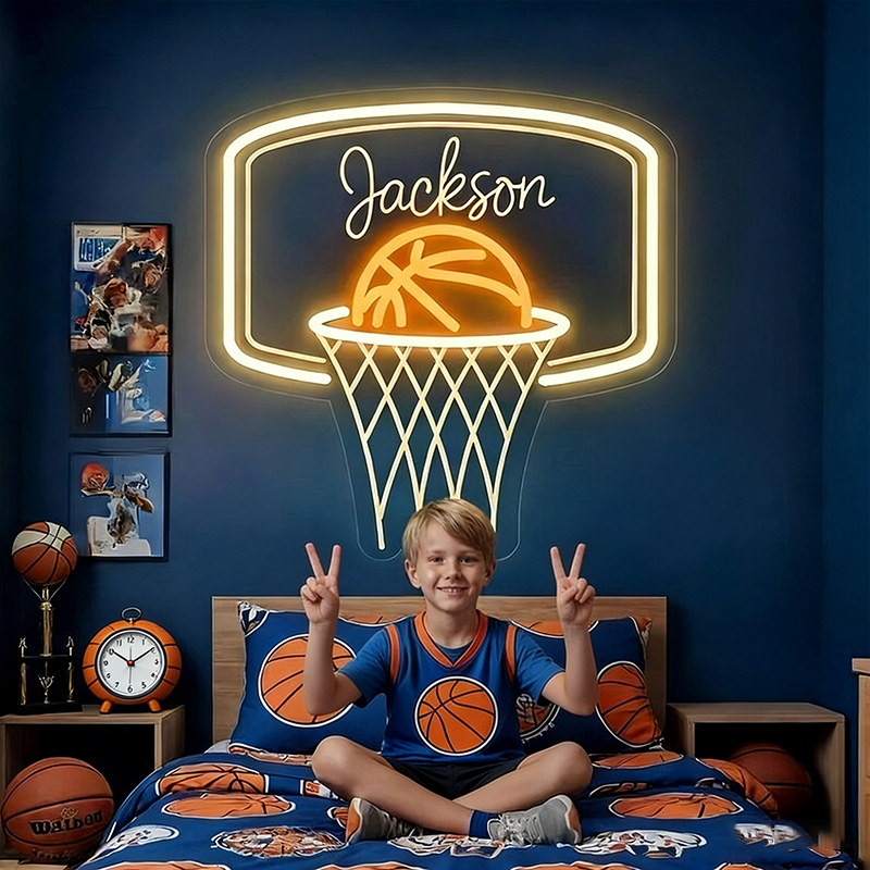 Personalized LED Basketball Hoop Neon Sign with Custom Name Design for Kids and Players