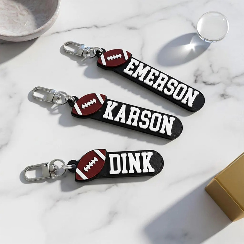 Personalized American Football 3D Printed Hard Plastic Keychains with Custom Your Name 