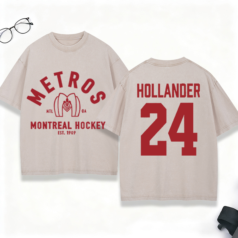 Personalized Hollander 24 HR Washed T-Shirt Vintage Hockey Player Tee for Ice Hockey Fans