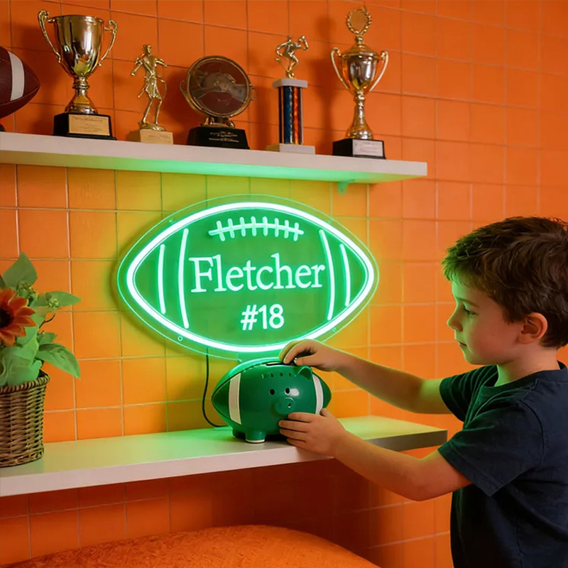 Personalized Football Neon Sign with Custom Name and Jersey Number for Football Fans