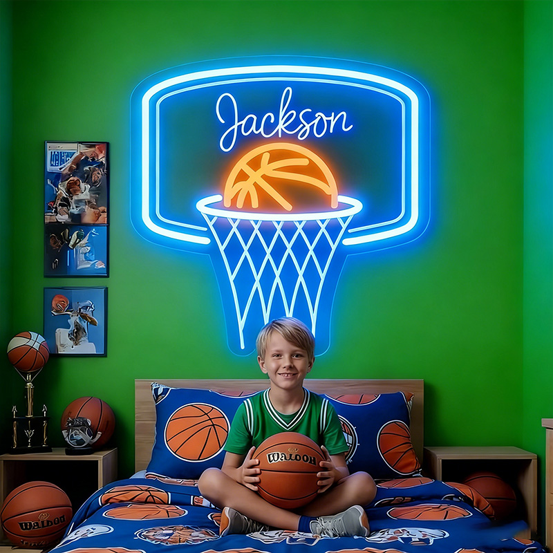 Personalized LED Basketball Hoop Neon Sign with Custom Name Design for Kids and Players