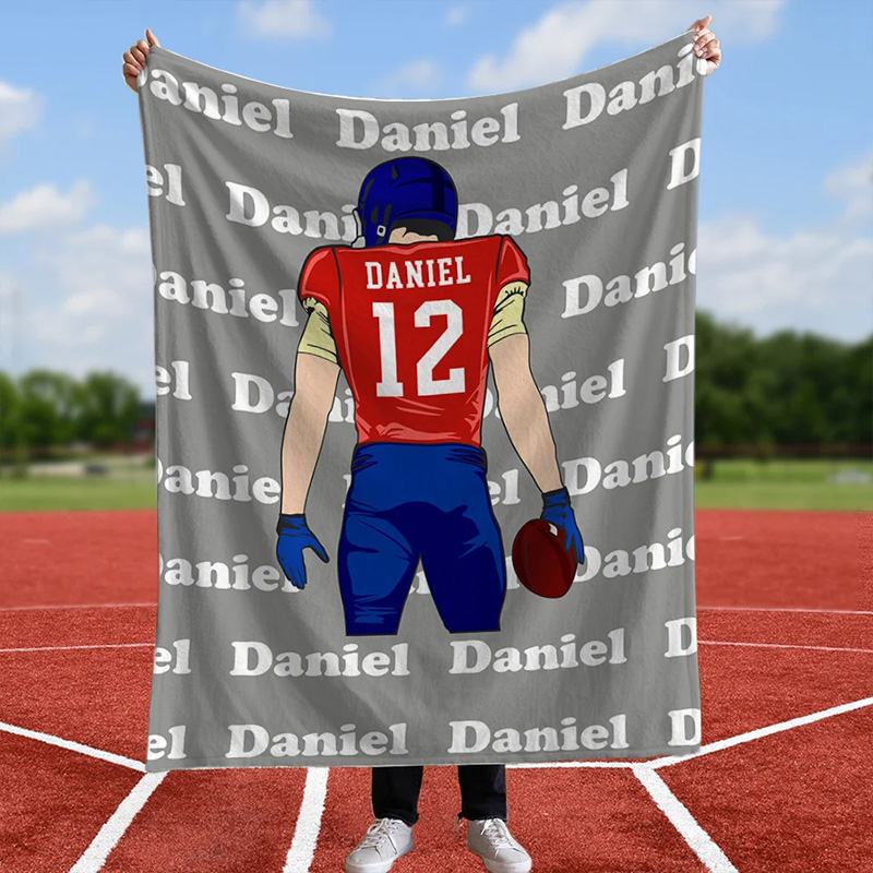 Personalized Football Spirit Blanket with Your Name and Jersey Number, Celebrate Your Star Player