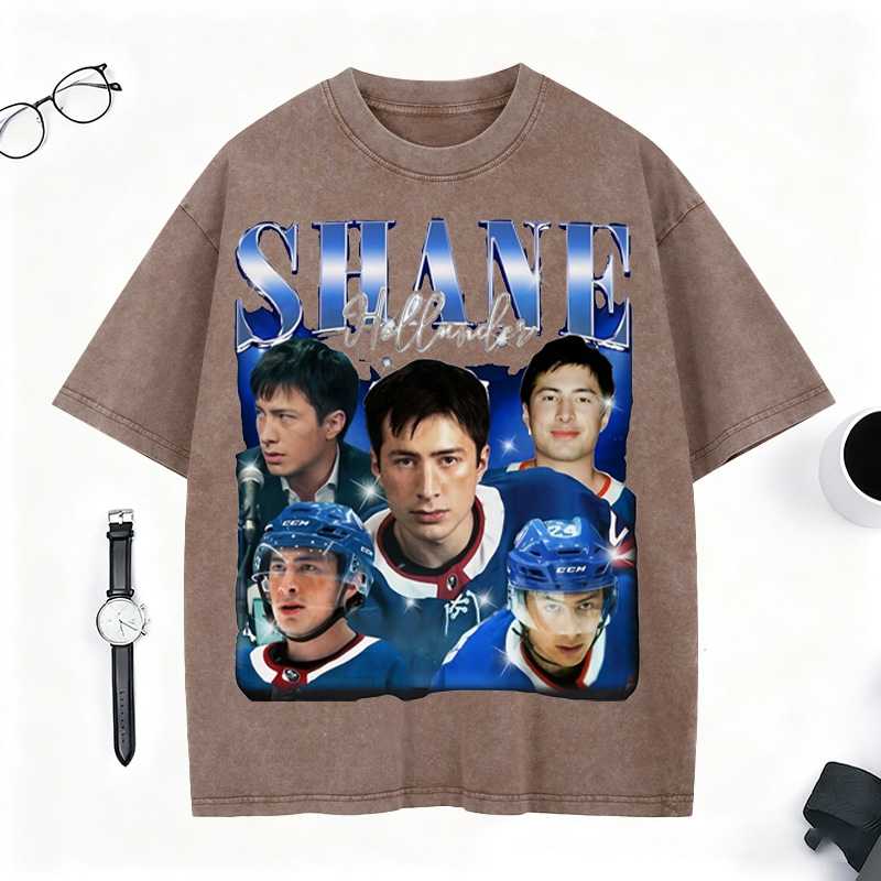 Personalized Ice Hockey Fans Washed T-Shirt with Custom Blue Lightning Image Gift for Fans