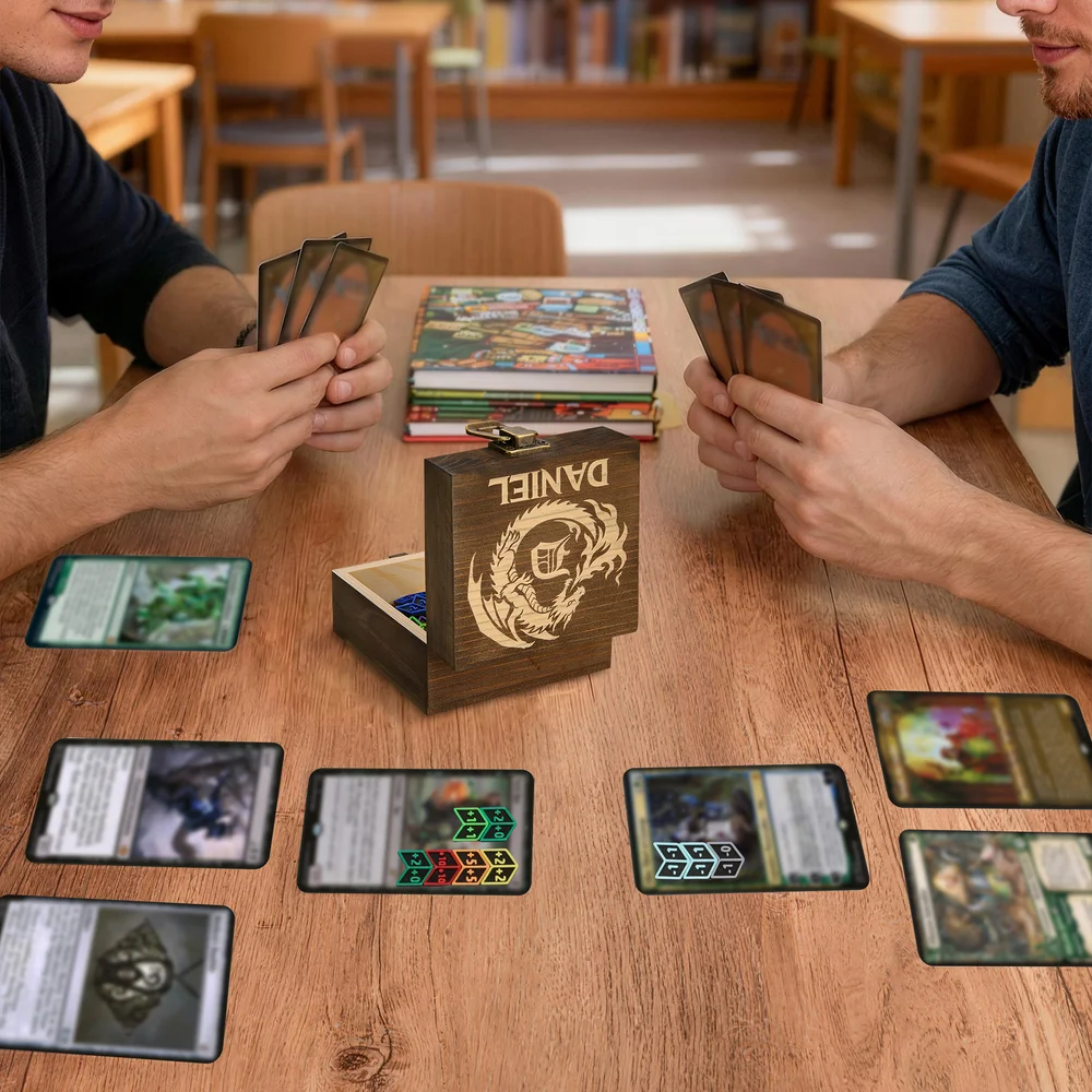 Personalized Compatible with MTG Faction Totems Power Toughness Counters Wooden Storage Box Set with Name TCG Accessory Gift for Planeswalkers