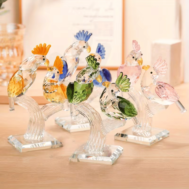 Personalized Glass Parrot Couple Figurine Decorative Bird Sculpture Perfect for Home Decor, Wedding Gifts, and Collectibles