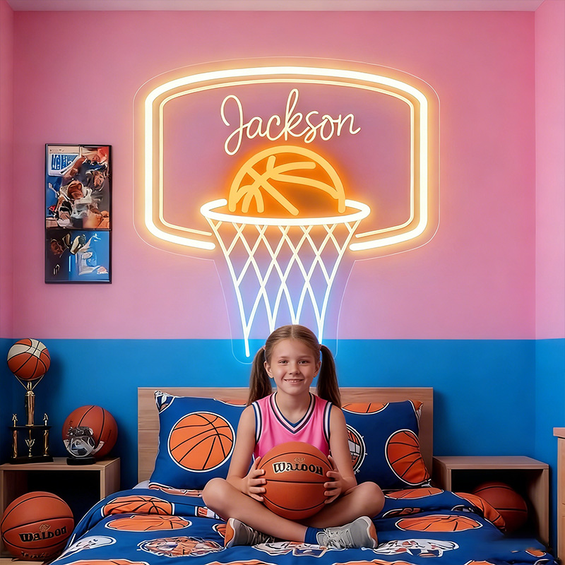 Personalized LED Basketball Hoop Neon Sign with Custom Name Design for Kids and Players