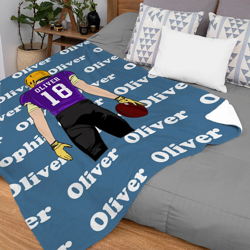 Personalized Football Spirit Blanket with Your Name and Jersey Number, Celebrate Your Star Player