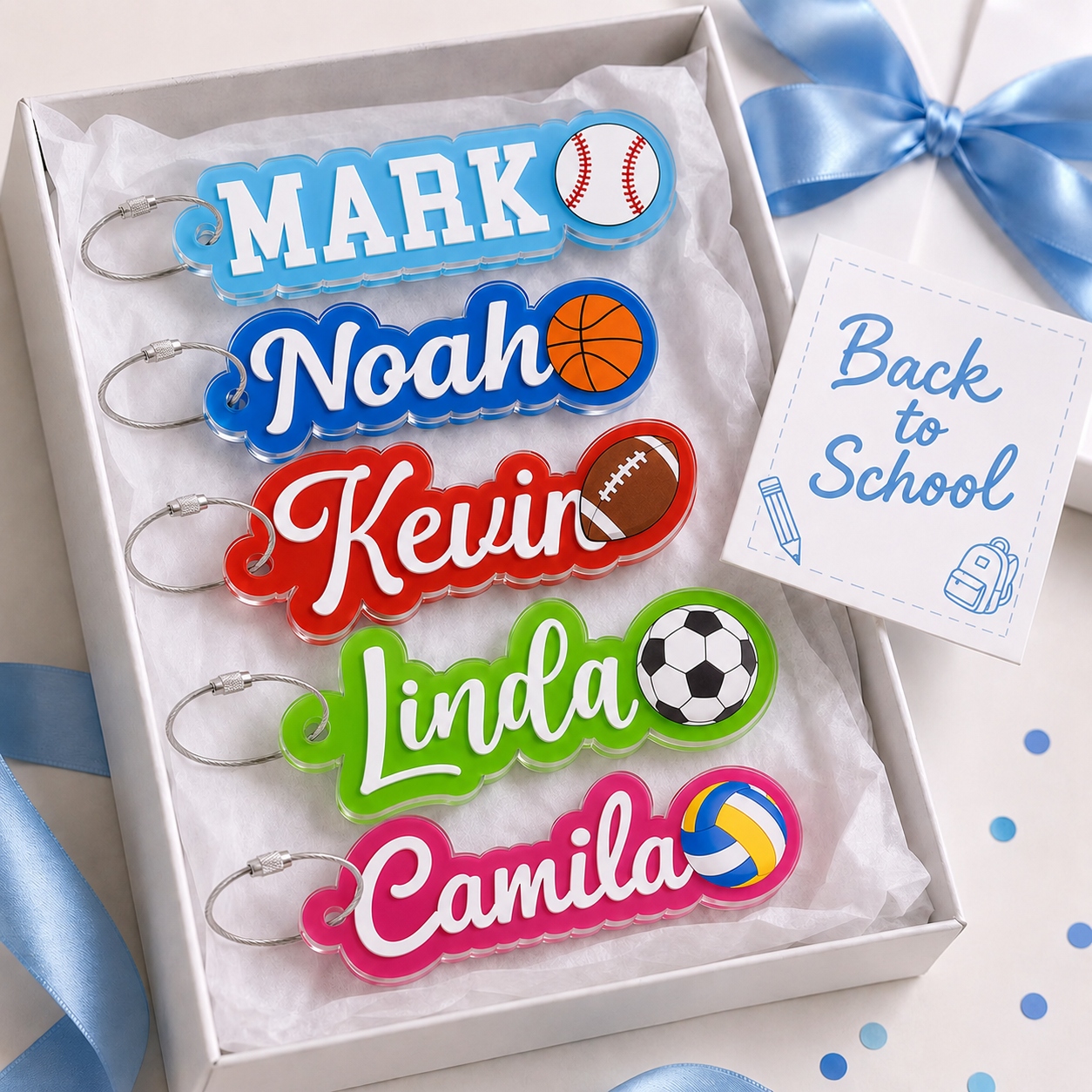 Personalized Sports Bag Tags for Kids Back to School Name Keychains and Backpack Charms