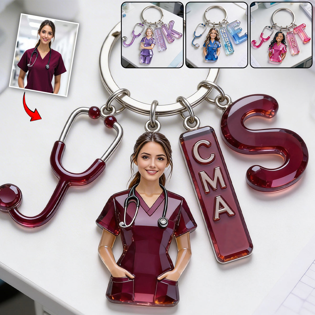 Personalized Any Photo Gift For Nurse Custom Nurse Keychain with Charms Custom Letter Heart Charm Gift for Nurse, Medical Student, Doctor, RN, CNA