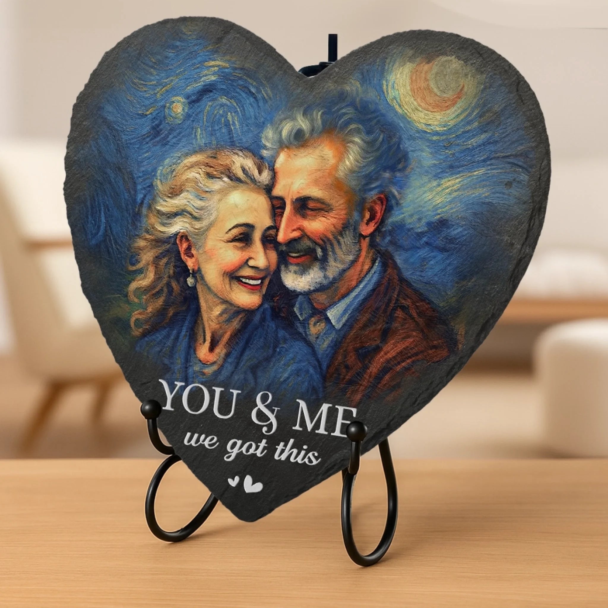 Personalized Couple Photo Starry Night You And Me We Got This Heart and Square Shaped Stone with Stand First Christmas Valentines Day Gift for Him Her