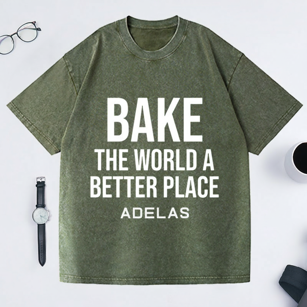 Personalized Bake the World a Better Place Washed T-Shirts Baking Shirt Bakers Shirt Cooking Gifts