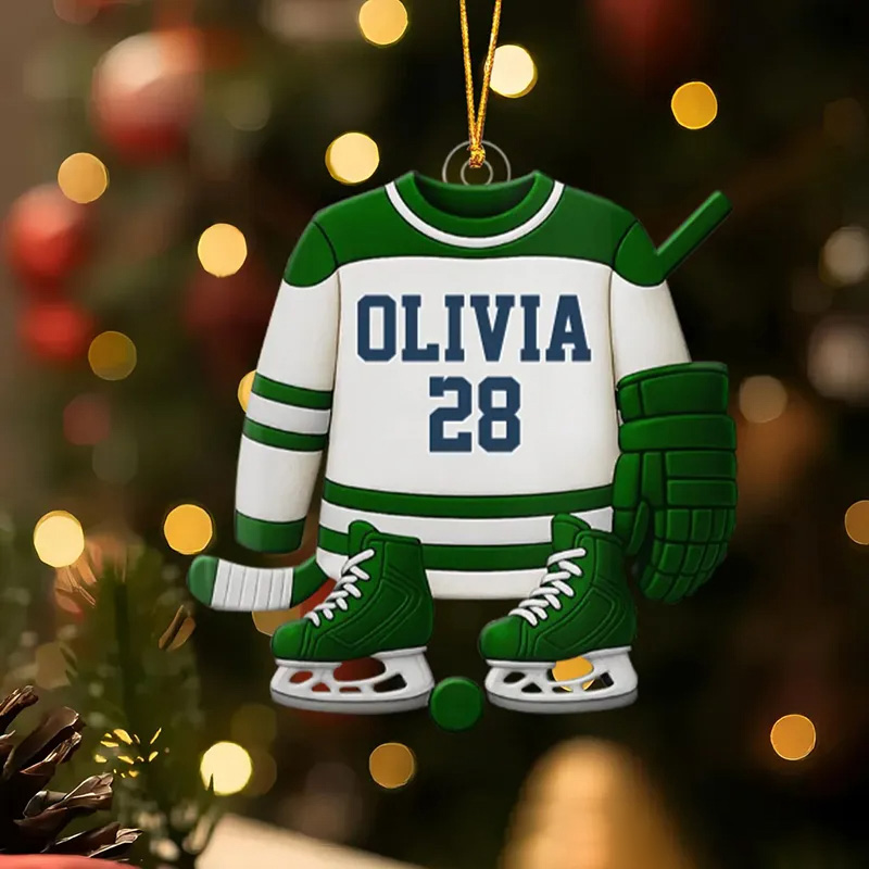 Personalized Acrylic Ice Hockey Christmas Ornament with Custom Name and Jersey Number