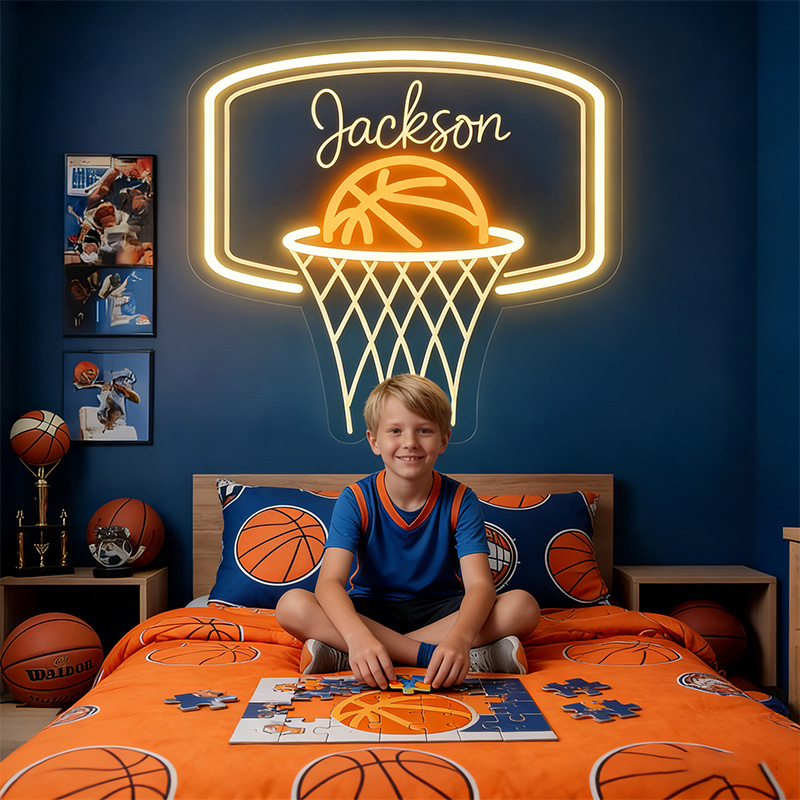 Personalized LED Basketball Hoop Neon Sign with Custom Name Design for Kids and Players
