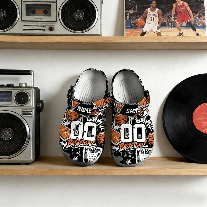 Personalized Basketball-Themed Crocs with Custom Name and Number for Sports Enthusiasts