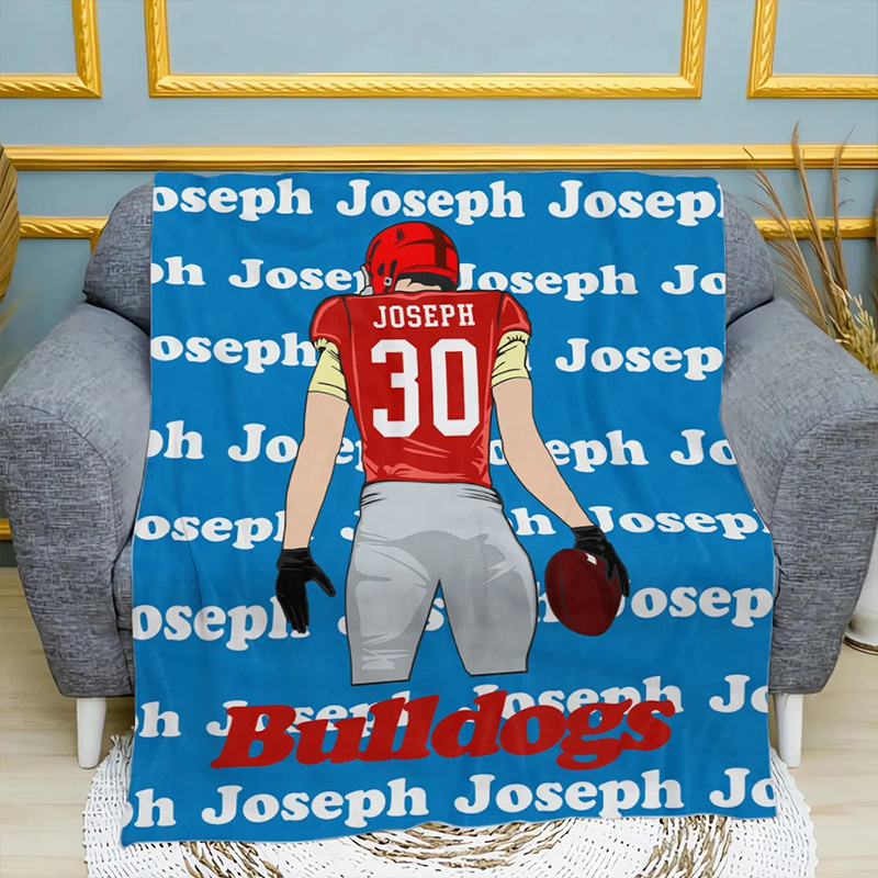 Personalized Football Spirit Blanket with Your Name and Jersey Number, Celebrate Your Star Player