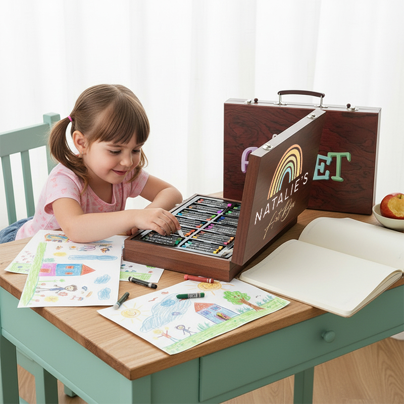 Personalized Name Wooden Art Set Perfect Gift for Kids Who Love Drawing and Painting 143 Piece Creative Kit