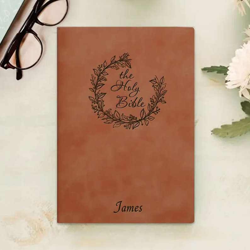 Personalized Bible Wreath Journal Leather A5 Notebook with Name Religious Notebook Birthday Easter Christmas Gift for Women and Girls 