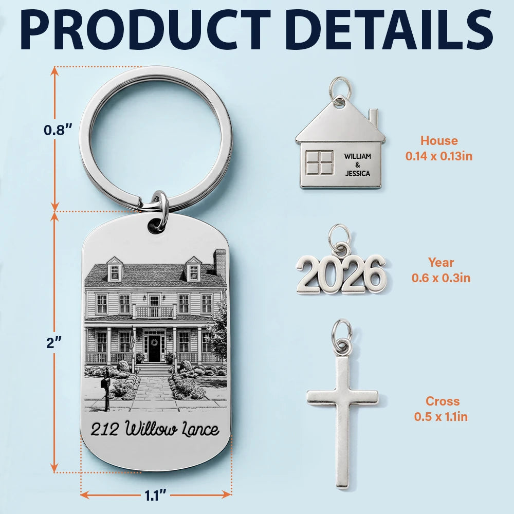 Personalized Photo Pencil Sketch New Home New Beginnings New Memories - Personalized Stainless Steel Keychain