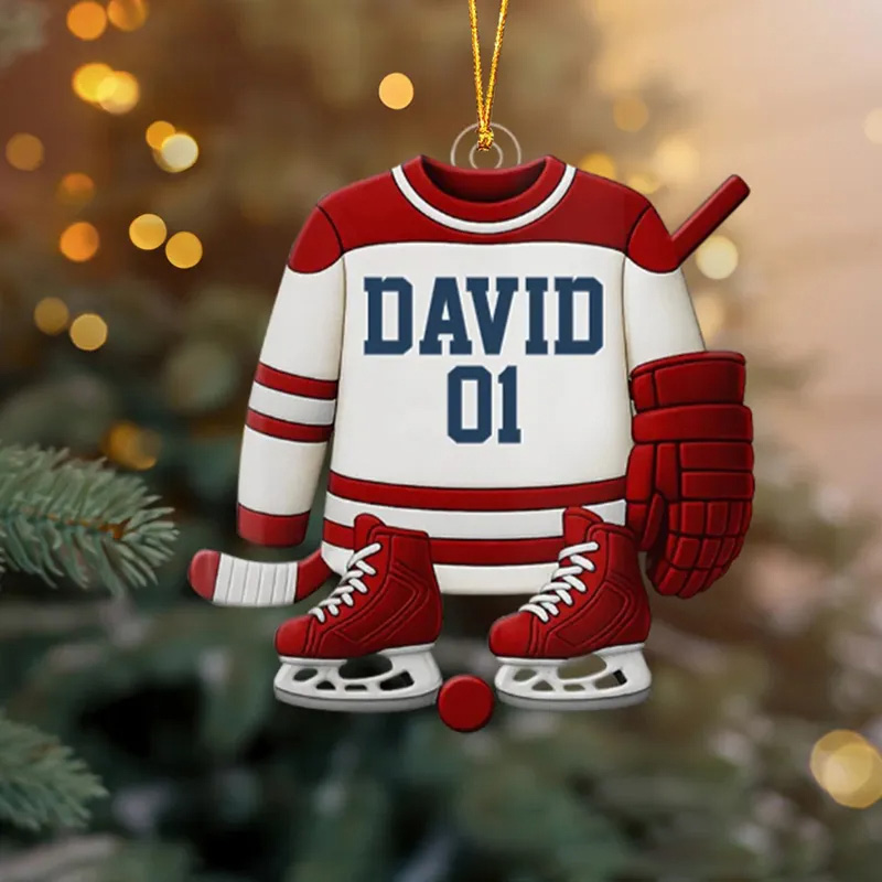Personalized Acrylic Ice Hockey Christmas Ornament with Custom Name and Jersey Number