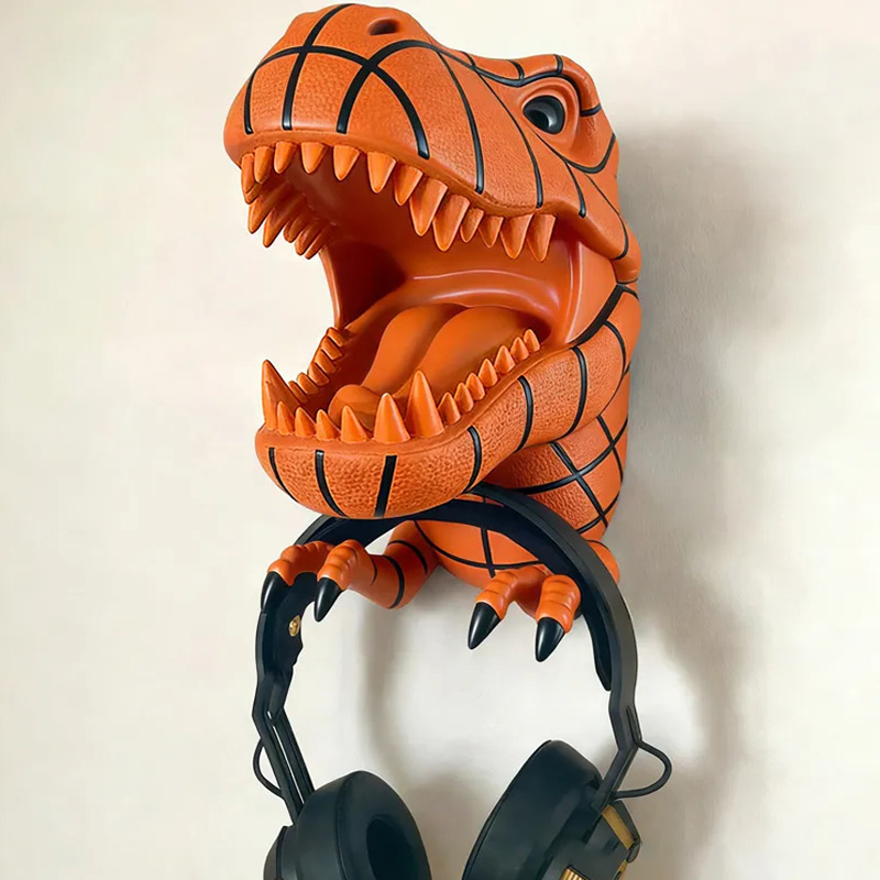 Personalized Basketball Design Dinosaur Wall Mounted Headphones and Controller Holder for Basketball Fans 
