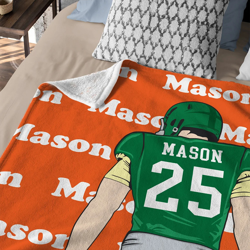 Personalized Football Spirit Blanket with Your Name and Jersey Number, Celebrate Your Star Player