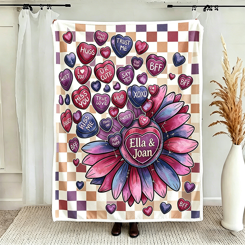 Personalized Couple Love Sunflower Throw Blanket with Names Valentine Gift Gift for Husband Gift For Wife