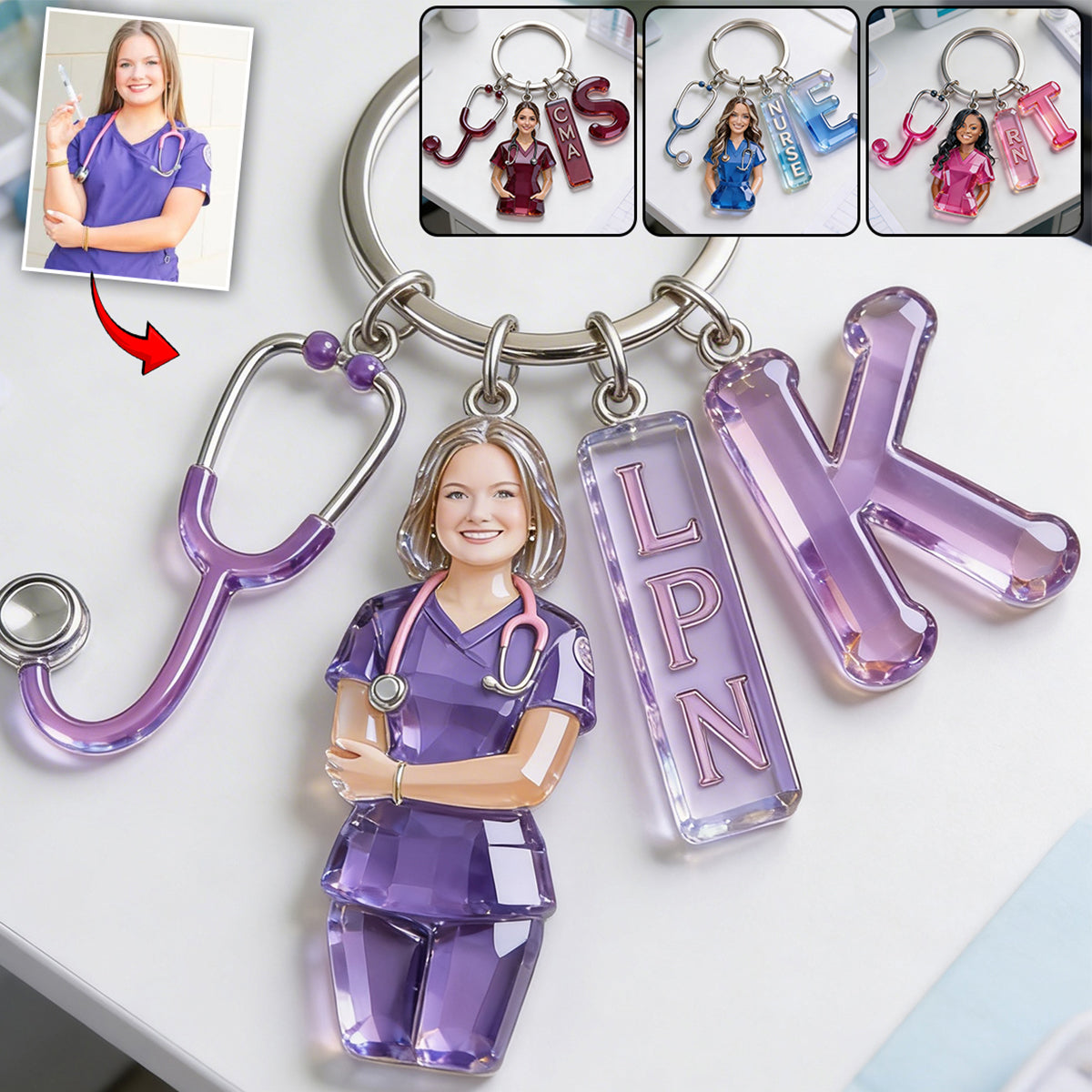 Personalized Any Photo Gift For Nurse Custom Nurse Keychain with Charms Custom Letter Heart Charm Gift for Nurse, Medical Student, Doctor, RN, CNA