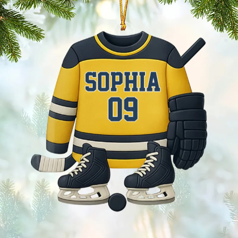 Personalized Acrylic Ice Hockey Christmas Ornament with Custom Name and Jersey Number
