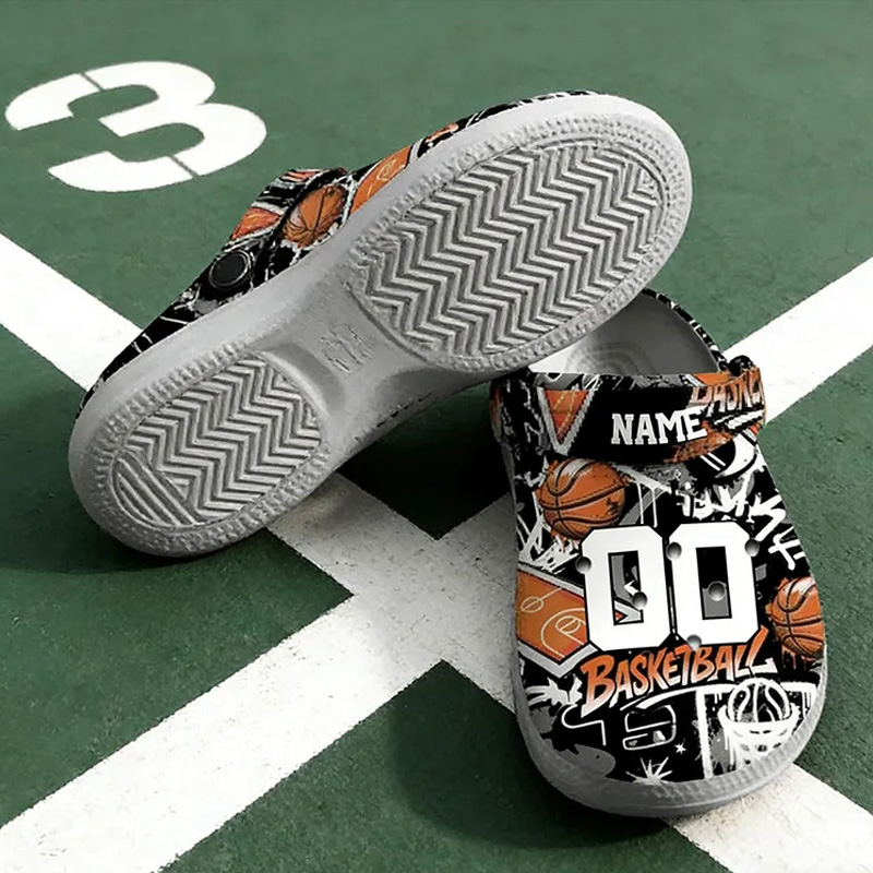 Personalized Basketball-Themed Crocs with Custom Name and Number for Sports Enthusiasts