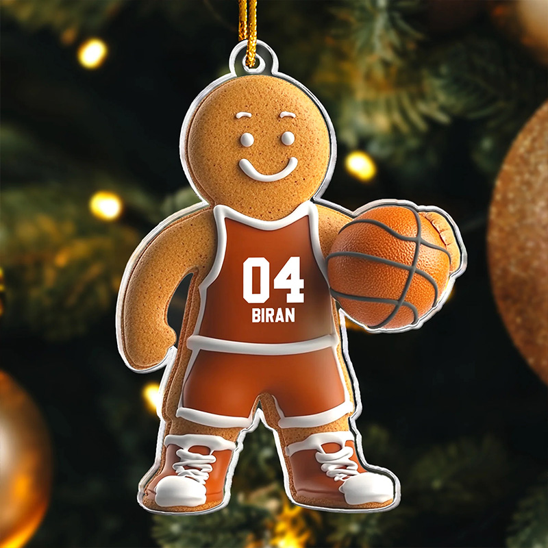 Personalized Gingerbread Basketball Player Ornament with Custom Name and Number Design