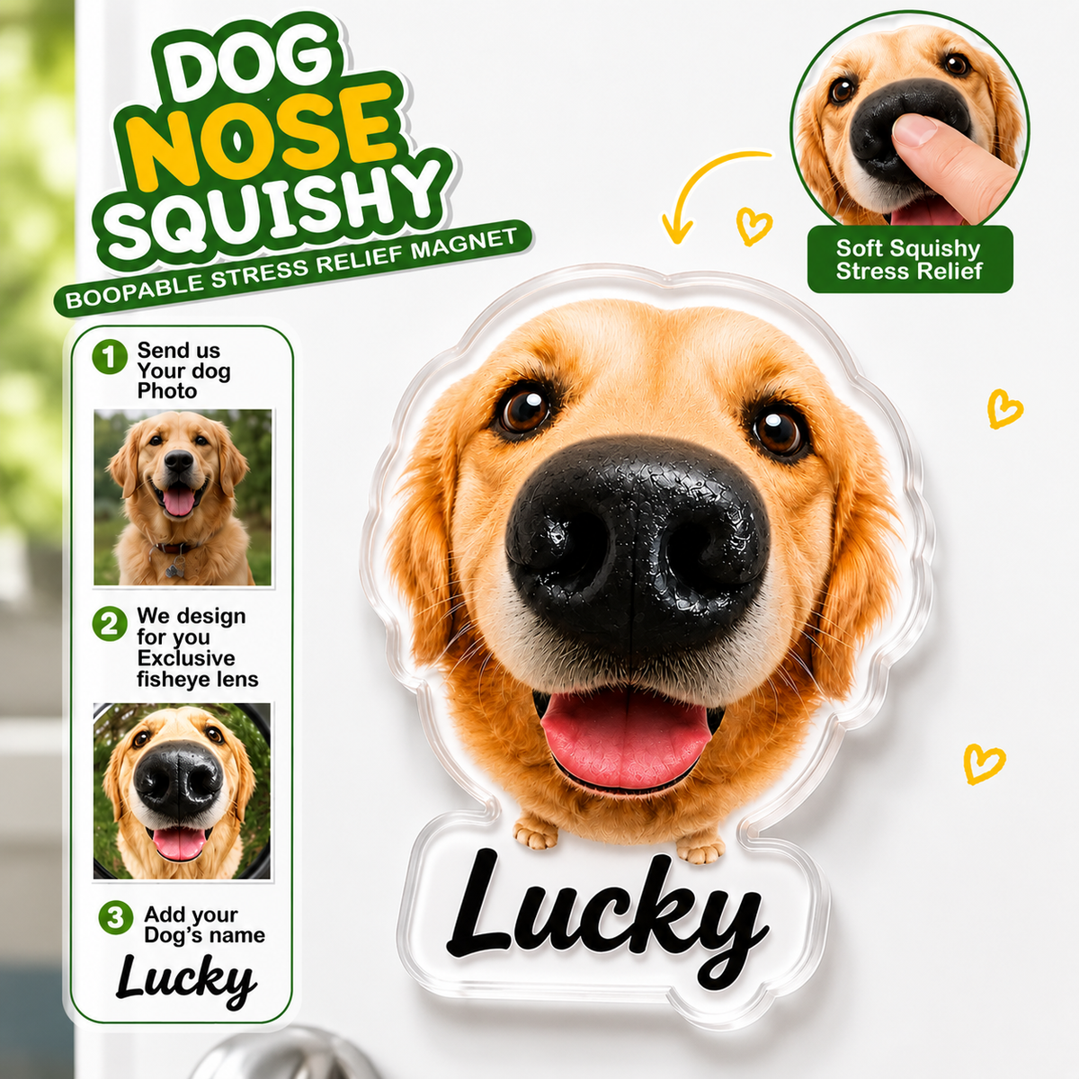 Personalized Pet Nose Squeeze Fridge Magnet Toy with Custom Face & Name Custom Dog Nose Squishy 