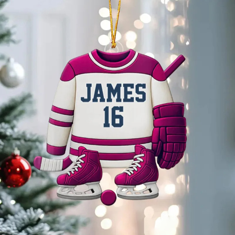 Personalized Acrylic Ice Hockey Christmas Ornament with Custom Name and Jersey Number