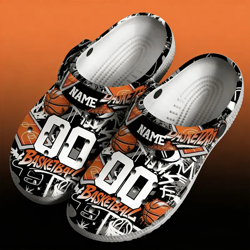 Personalized Basketball-Themed Crocs with Custom Name and Number for Sports Enthusiasts
