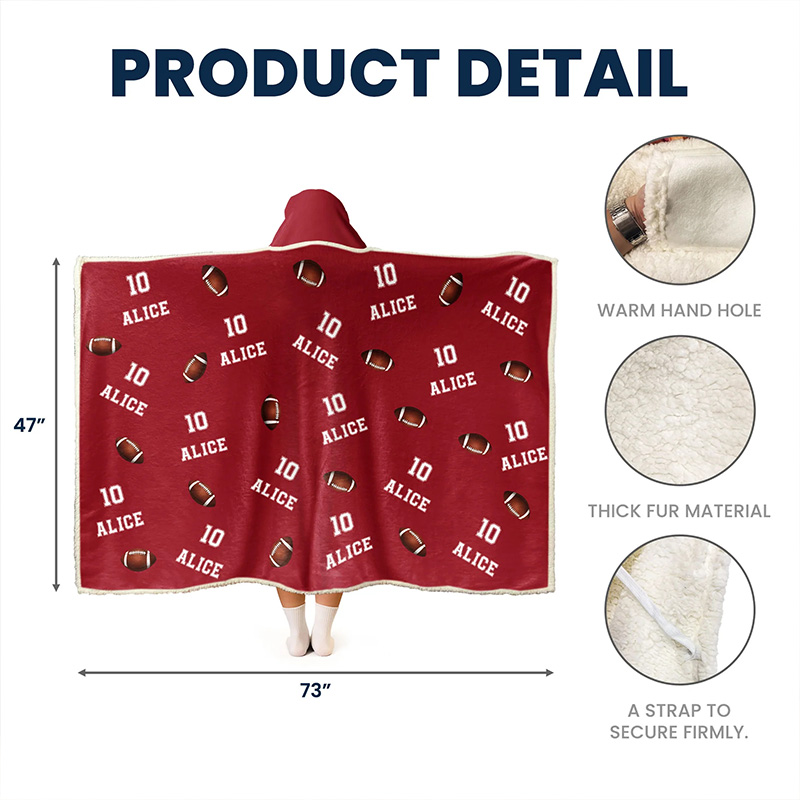 Personalized American Football Hoodie Blanket with Custom Name & Number