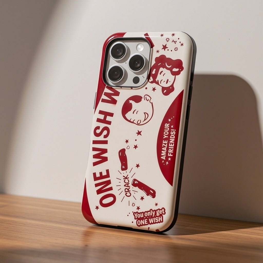Vintage  One Wish Willow Red & White Phone Case for Movie Lovers and Late‑Night Film Fans