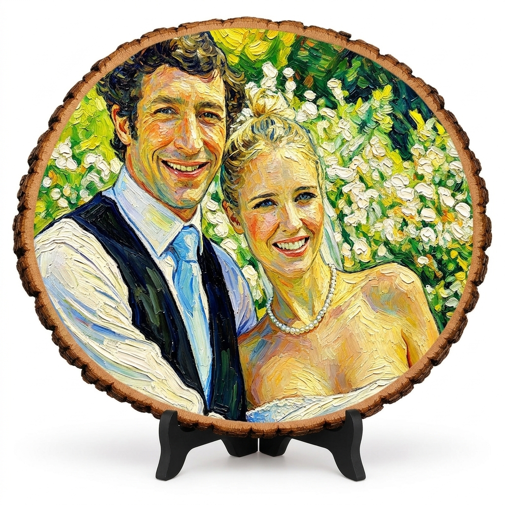 Personalized Painting Photo Engraving Basswood Keepsake Custom Photo Art on Wood Slice Engraved Log Slice Gift for Couple Photo Gift for Her Him