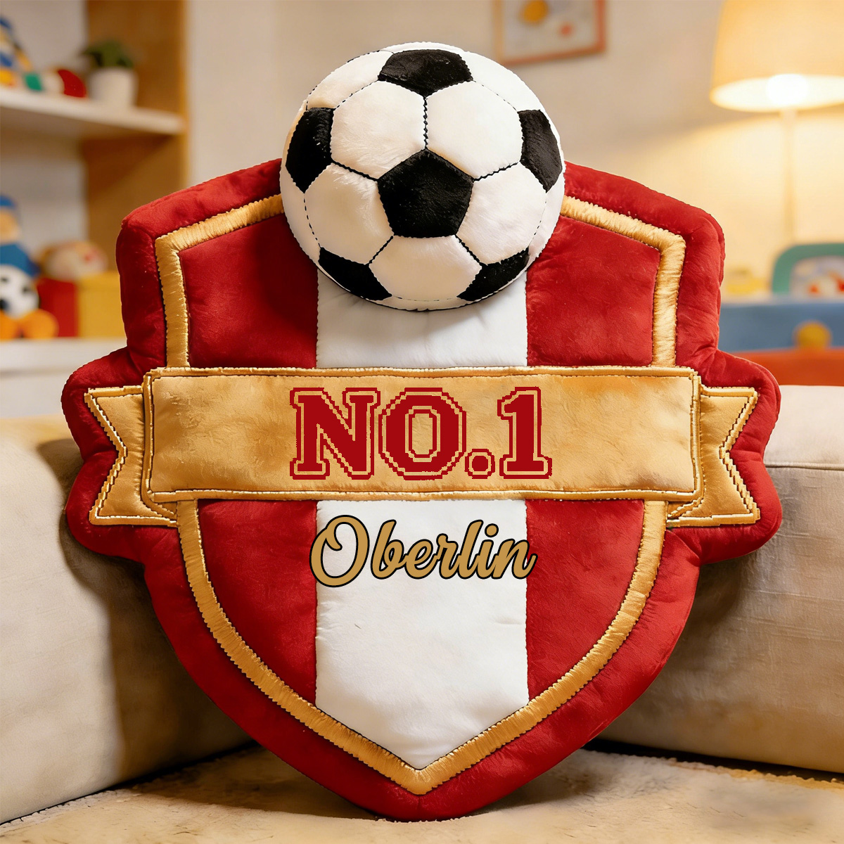 Personalized Soccer Champion Badge Cushion-Unique Birthday & Championship Gift for Him