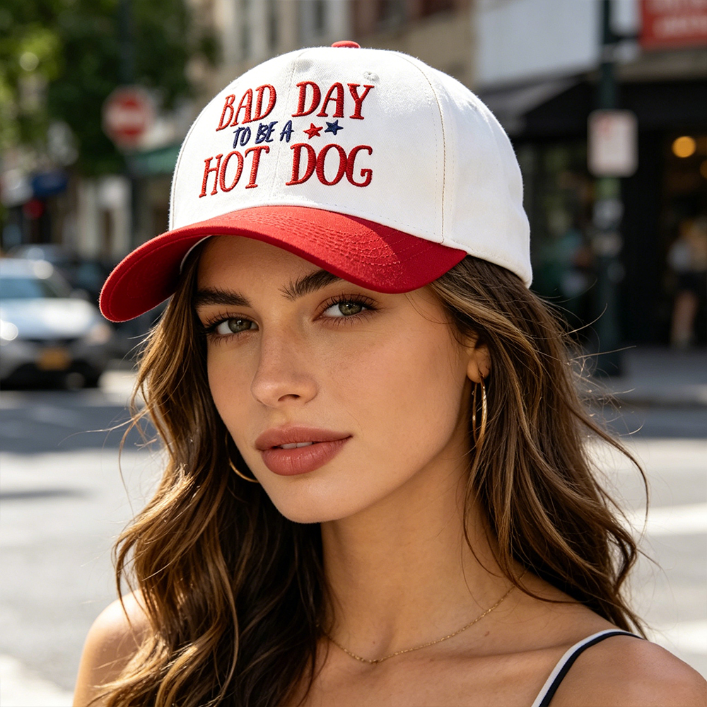 Embroidered Bad Day To Be A Hot Dog Foam Trucker Hat Funny Patriotic Snapback Cap