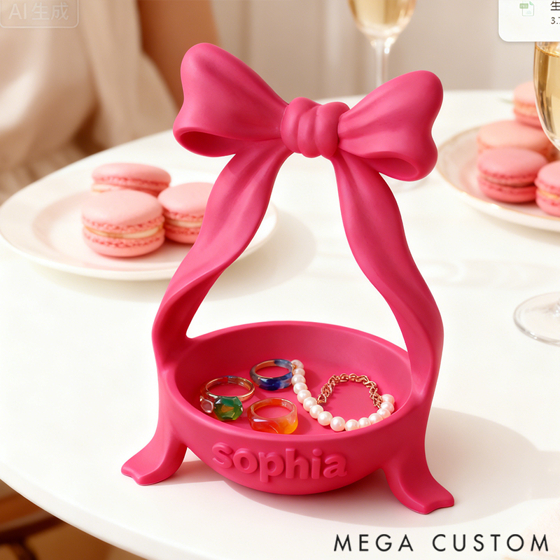 Personalized Bow Shaped Storage Dish Cute Jewelry and Key Tray 3D Printed Storage Box