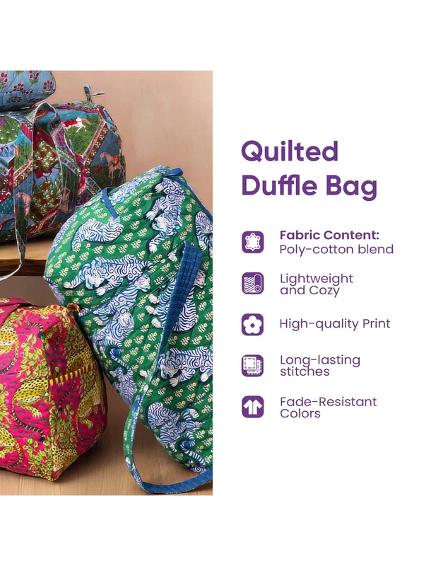 Rainbow Mountain Hippie Camper Van Quilted Duffle Bag, Colorful Peace Sign Retro Bus Travel Weekender Bag, Gym Carry‑on Duffel Bag