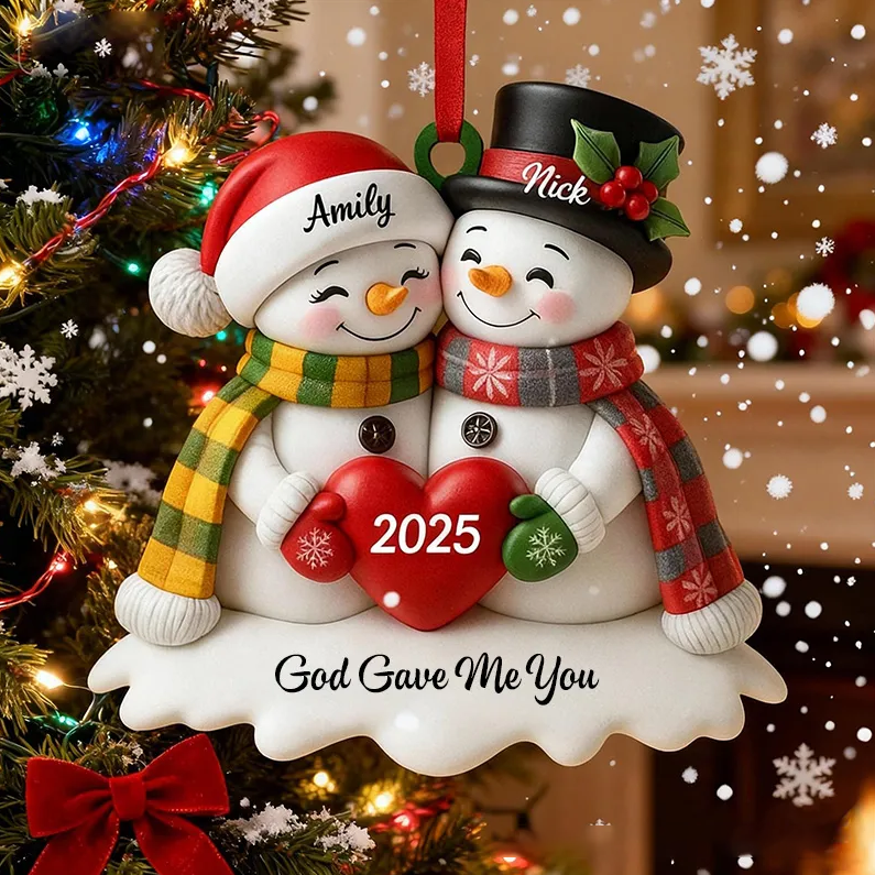 Personalized Snowman God Gave me you Acrylic Christmas Ornament with Name and Text Religious Gift Christmas Tree Decor Christian Gift for Couple