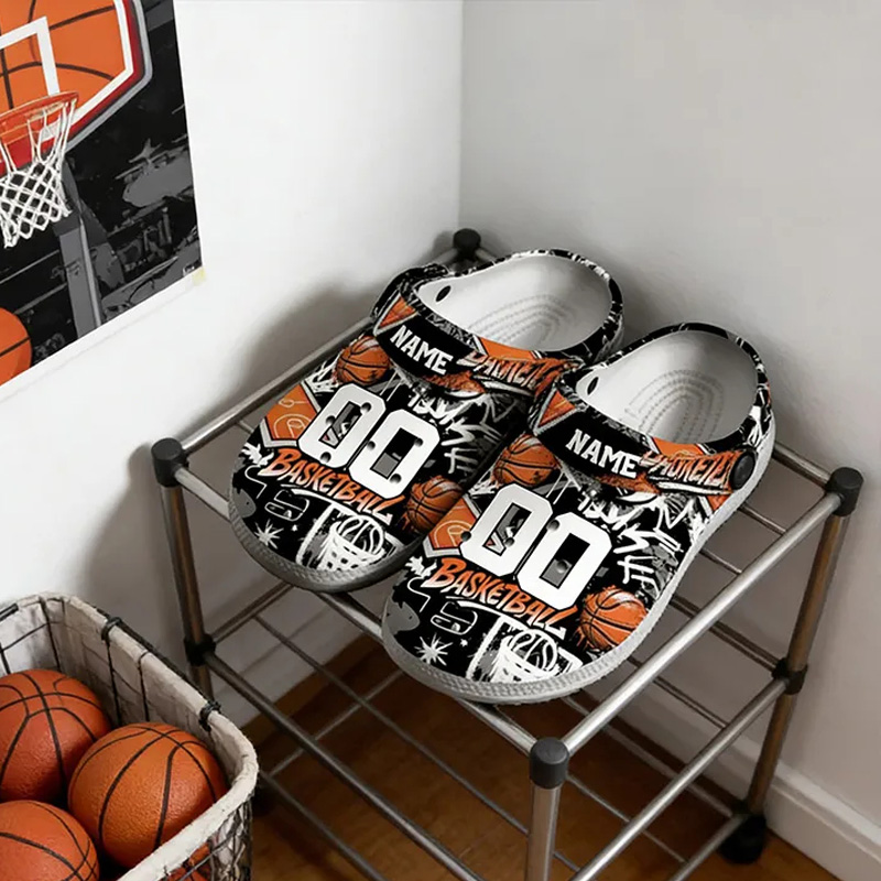 Personalized Basketball-Themed Crocs with Custom Name and Number for Sports Enthusiasts